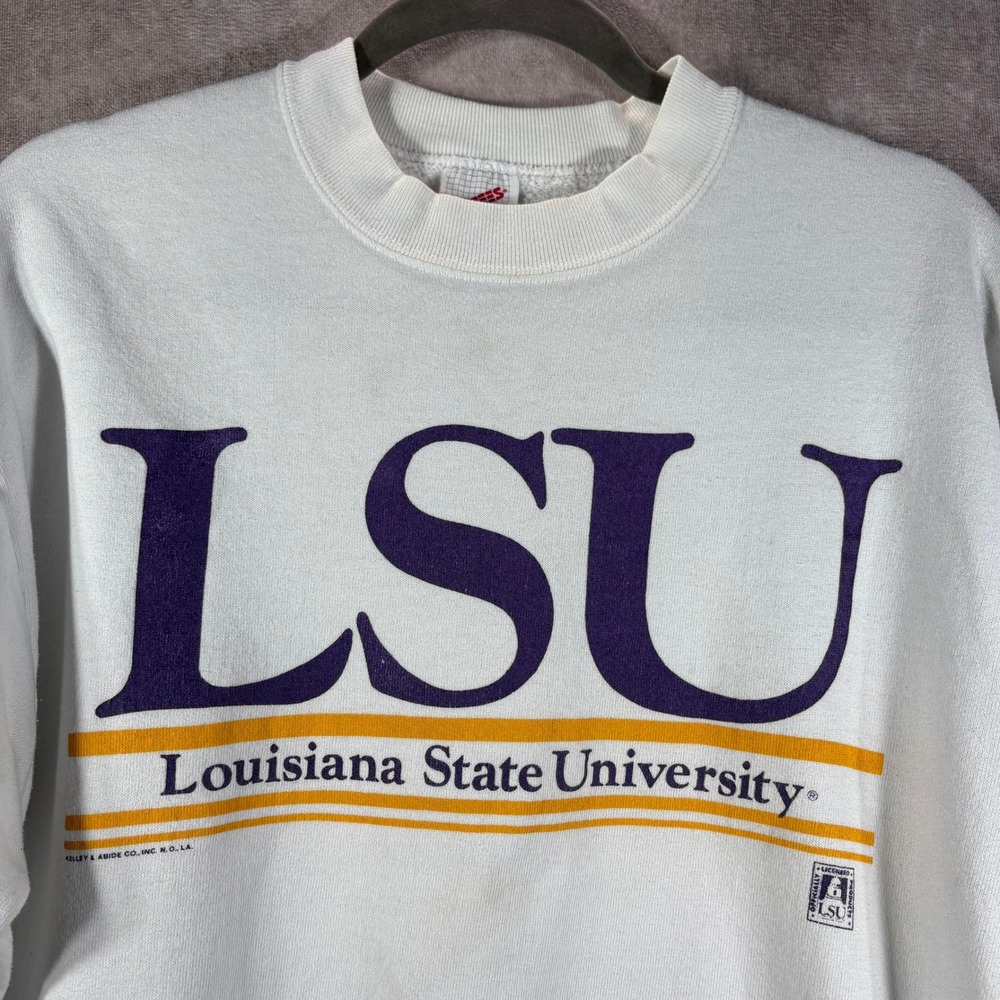 Vintage Jerzees Sweatshirt Mens M White LSU Louisiana State University Pullover - Picture 2 of 10